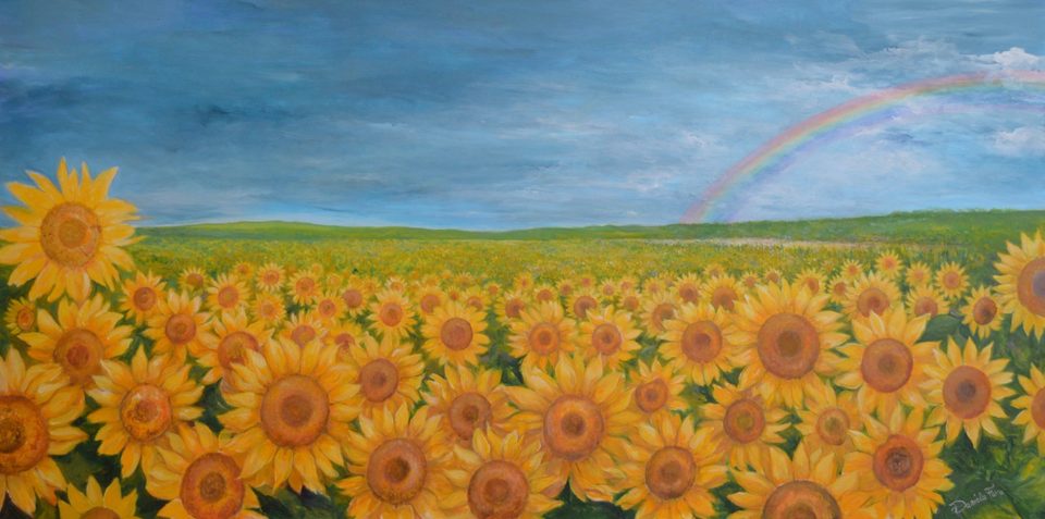 acrilico su tela di Campo di girasoli 
