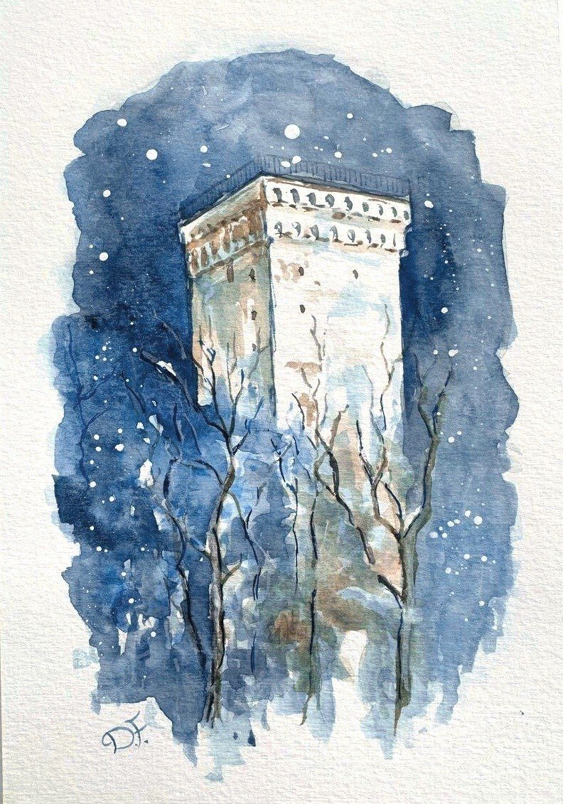 Acquerello di Notte di neve