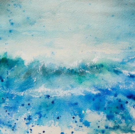Acquerello astratto di un'onda del mare in blu e verde acqua